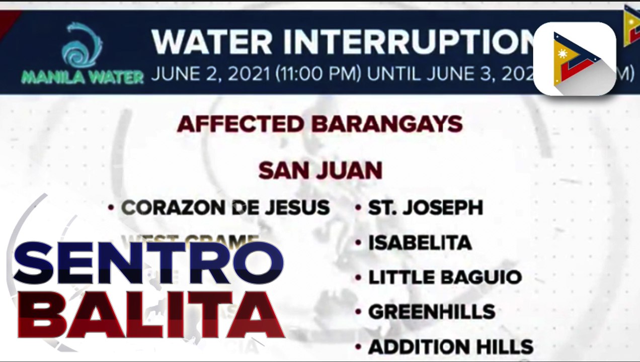 Ilang sineserbisyuhan ng Manila Water, pansamantalang mawawalan ng supply ng tubig bukas