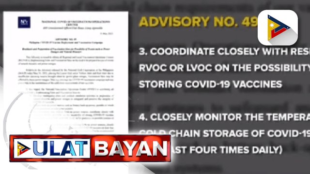 Nakaambang rotational brownout, pinaghahandaan na ng National Vaccination Operations Center; Meralco, susubukang i-exempt sa rotational brownout ang vaccination areas at storage facilities