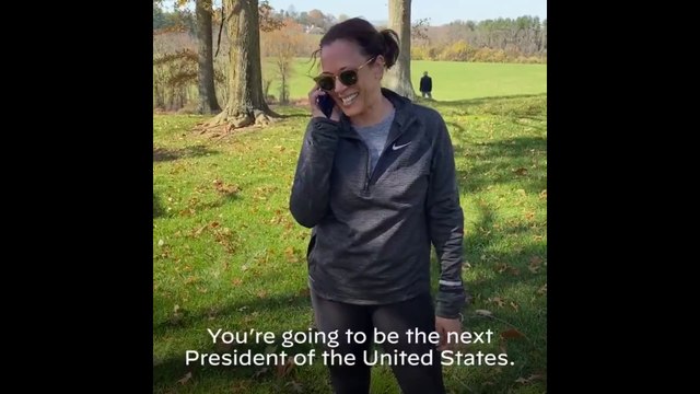 On l'a fait, Joe ! : Kamala Harris, vice-présidente des Etats-Unis, partage sa joie avec Joe Biden