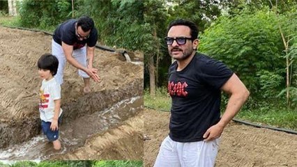 Saif Ali Khan के साथ Taimur Ali Khan बने किसान, खेत में जाकर बनाई क्यारियां|FilmiBeat