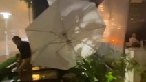 Umbrella nearly hits Jonathan Petramala amid Eta winds