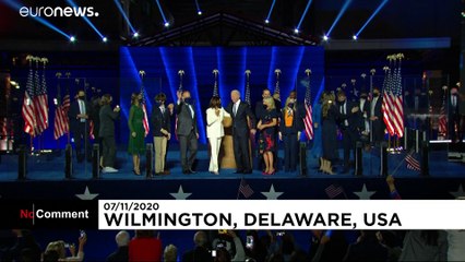 Biden and Harris celebrate victory with fireworks and drone display