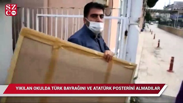 Yıkılan okuldaki Türk Bayrağını ve Atatürk posterini almadılar, çekim yapan gazeteciye hakaret ettiler