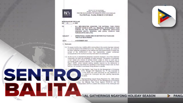 'No helmet sharing' at swab test sa mga rider, ipatutupad sa pagbabalik ng motorcycle taxis sa lalong madaling panahon