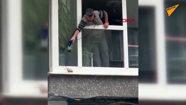 Sultangazi'de bir kişi, sağanak yağıştan dolayı ıslanan ve soğuktan titreyen kumruyu yaklaşık 15 dakika boyunca saç kurutma makinesiyle ısıttı.