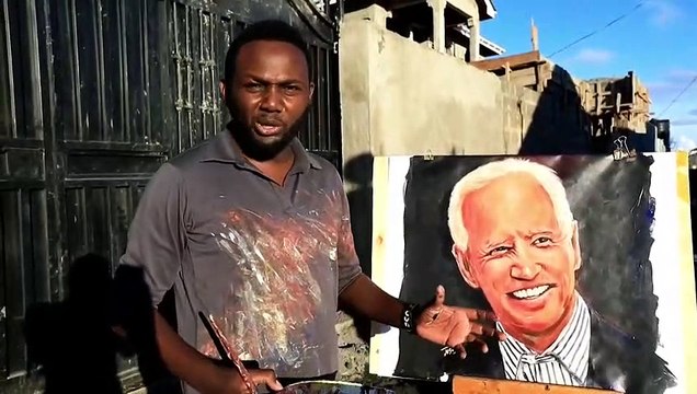 Kenyan artist marks Biden victory with painting
