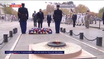 11-Novembre: Emmanuel Macron se recueille devant la tombe du Soldat inconnu sous l'Arc de Triomphe