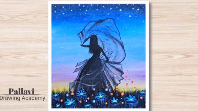 Easy way to draw dress waving girl in evening landscape __ Pallavi Drawing Academy __