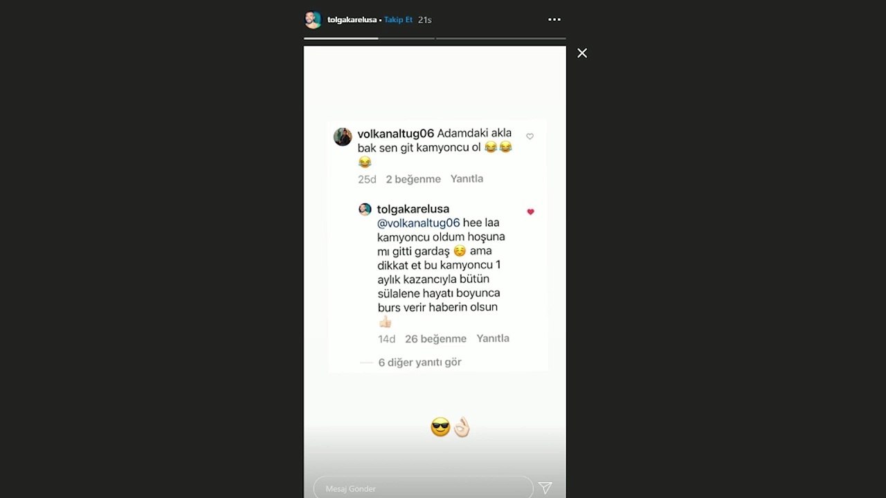 Tolga Karel'den takipçisine: He la kamyoncu oldum hoşuna mı gitti gardaş!