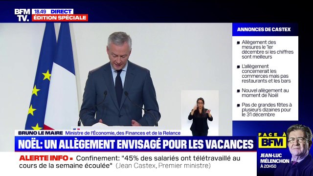 Bruno Le Maire appelle les bailleurs à renoncer à leur loyer du mois de novembre pour les commerces jusqu'à 250 salariés et qui sont fermés