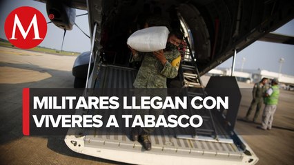 Llega avión de Sedena con víveres a Tabasco
