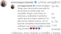 Emma García anuncia que tiene coronavirus