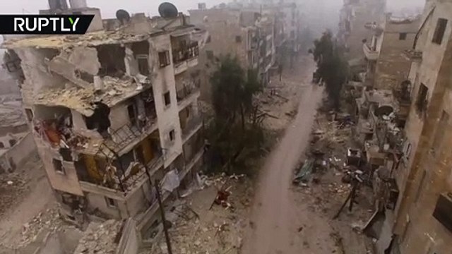 Drone footage captures devastation of east Aleppo.