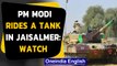 PM Modi rides a tank on his visit to Jaisalmer on Diwali: watch the video|Oneindia News