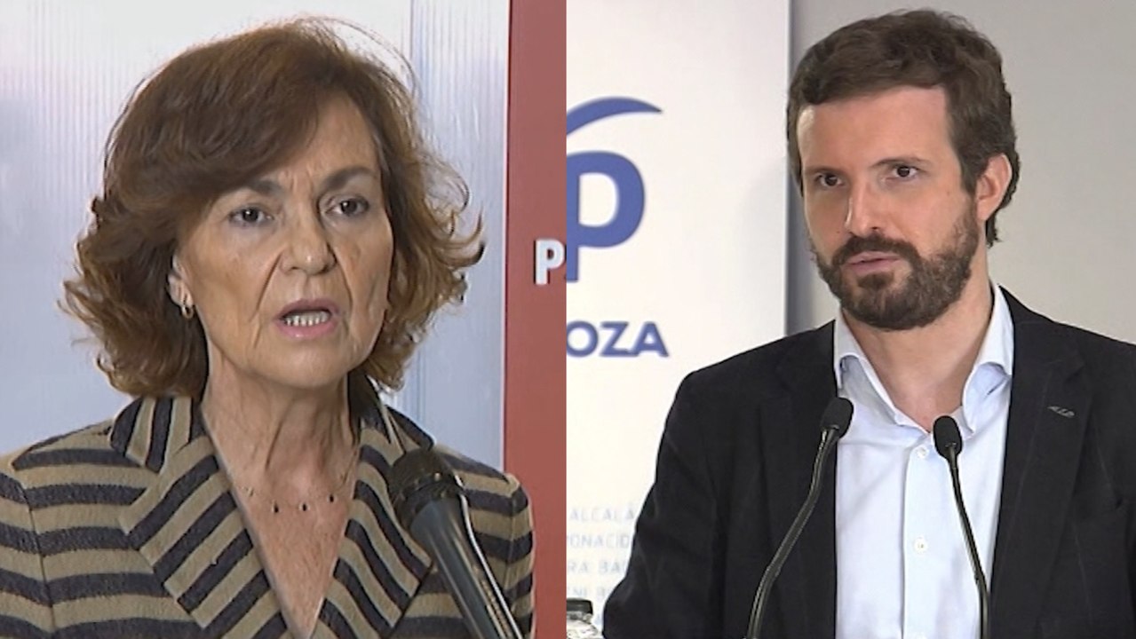 Calvo critica la "irresponsabilidad" del PP y Casado afea el pacto con Bildu