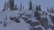 Guy On Skis Jumps Off Snowy Mountain And Rolls Downhill