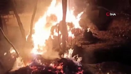 Çatak'ta ot ve ahır yangını