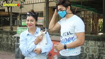 Gurmeet Choudhary and wife Debina Bonnerjee with their pet dog spotted at Kitchen Garden