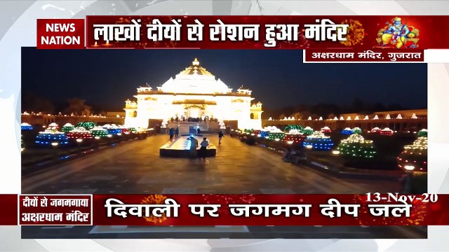 Supernatural Akshardham on short Diwali, illuminated with diyas
