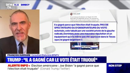 États-Unis: sur Twitter, Donald Trump affirme que Joe Biden "a gagné parce que l'élection était truquée"