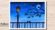 How to draw beautiful night painting with birds and lamp __ Pallavi Drawing Academy __