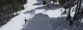 Guys Show Cool Skiing Tricks on Steep Snowy Ramp