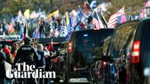 Donald Trump motorcade drives by supporters protesting US election results