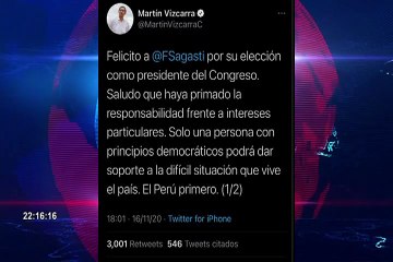 Vizcarra sobre elección de Sagasti: "Saludo que haya primado la responsabilidad frente a intereses particulares"