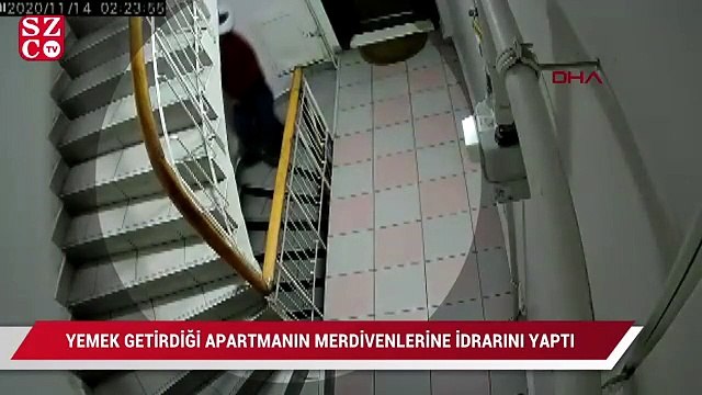 Yemek getirdiği apartmanın merdivenlerine idrarını yaptı