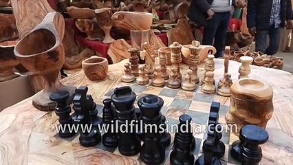 Olive wood chess boards from Tunisia, available from wildfilmsindia