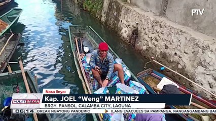 Dalawang sitio sa Brgy. Pansol, Laguna, abot sa bewang at leeg ang baha. Mga bangka, ginagamit sa pamimigay ng relief goods