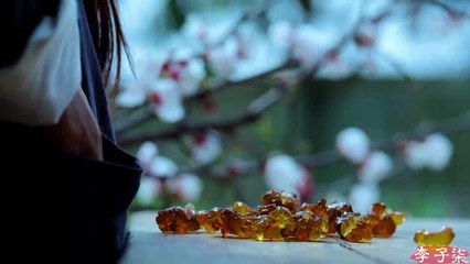 Gouttes de fleurs de pêcher. Mijoté dans un pot de dessert du début du printemps - gomme à la pêche