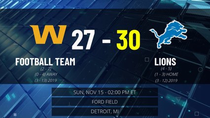 Football Team @ Lions Game Recap for SUN, NOV 15 - 02:00 PM ET EST