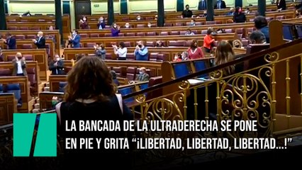 La bancada de la ultraderecha se pone en pie y grita “¡Libertad, libertad, libertad...!”
