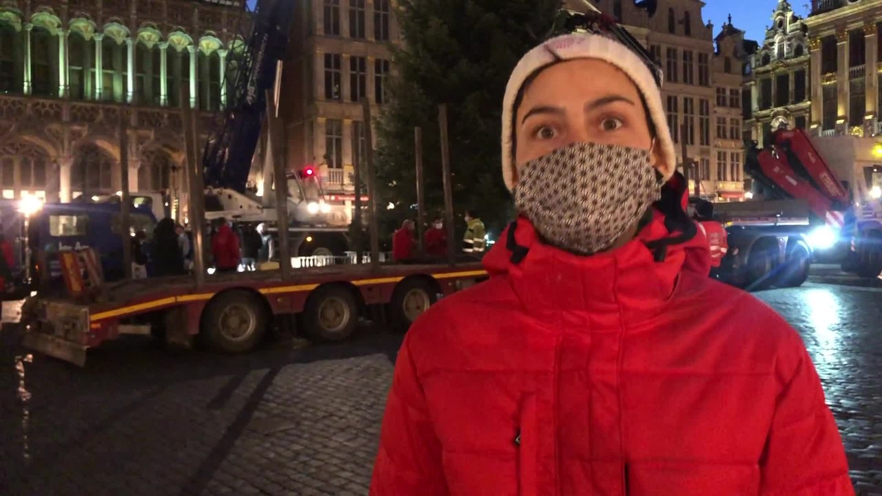 Un sapin de 18 mètres de haut sur la Grand-Place de Bruxelles (Delphine Houba)