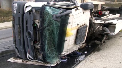 Seyir halindeki vinç yan yattı: 1 yaralı