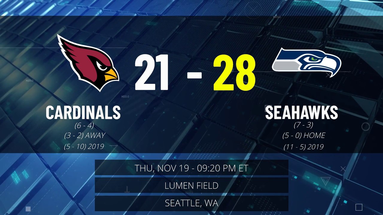 Cardinals @ Seahawks Game Recap for THU, NOV 19 - 09:20 PM ET EST