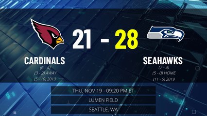 Cardinals @ Seahawks Game Recap for THU, NOV 19 - 09:20 PM ET EST
