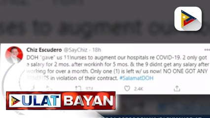 Ulat hinggil sa mga nurse sa Sorsogon na 'di sumahod at walang natanggap na benepisyo, iniimbestigahan na ng DOH