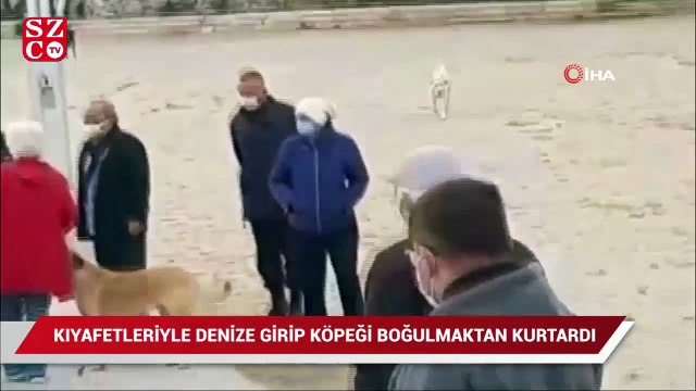 Kıyafetleri ile denize girip köpeği boğulmaktan kurtardı