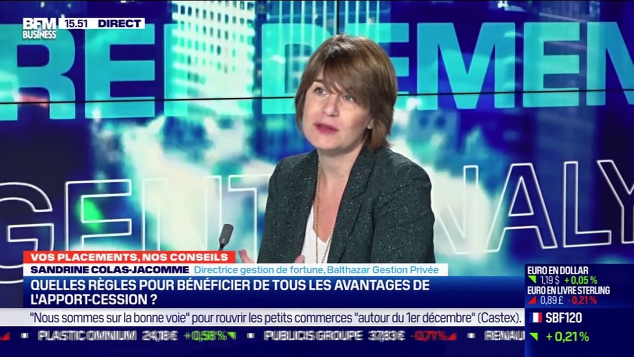 Sandrine Colas-Jacomme (Balthazar Gestion Privée) : Quelles règles pour bénéficier de tous les avantages de l'apport-cession ? - 20/11