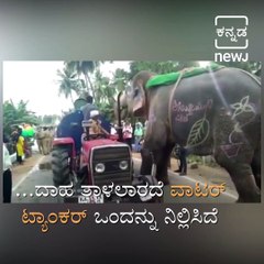 Thirsty Elephant Stops Water Tanker to Drink Water