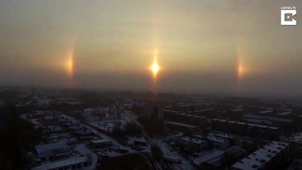 3 soleils brillent dans le ciel :  phénomène naturel magnifique