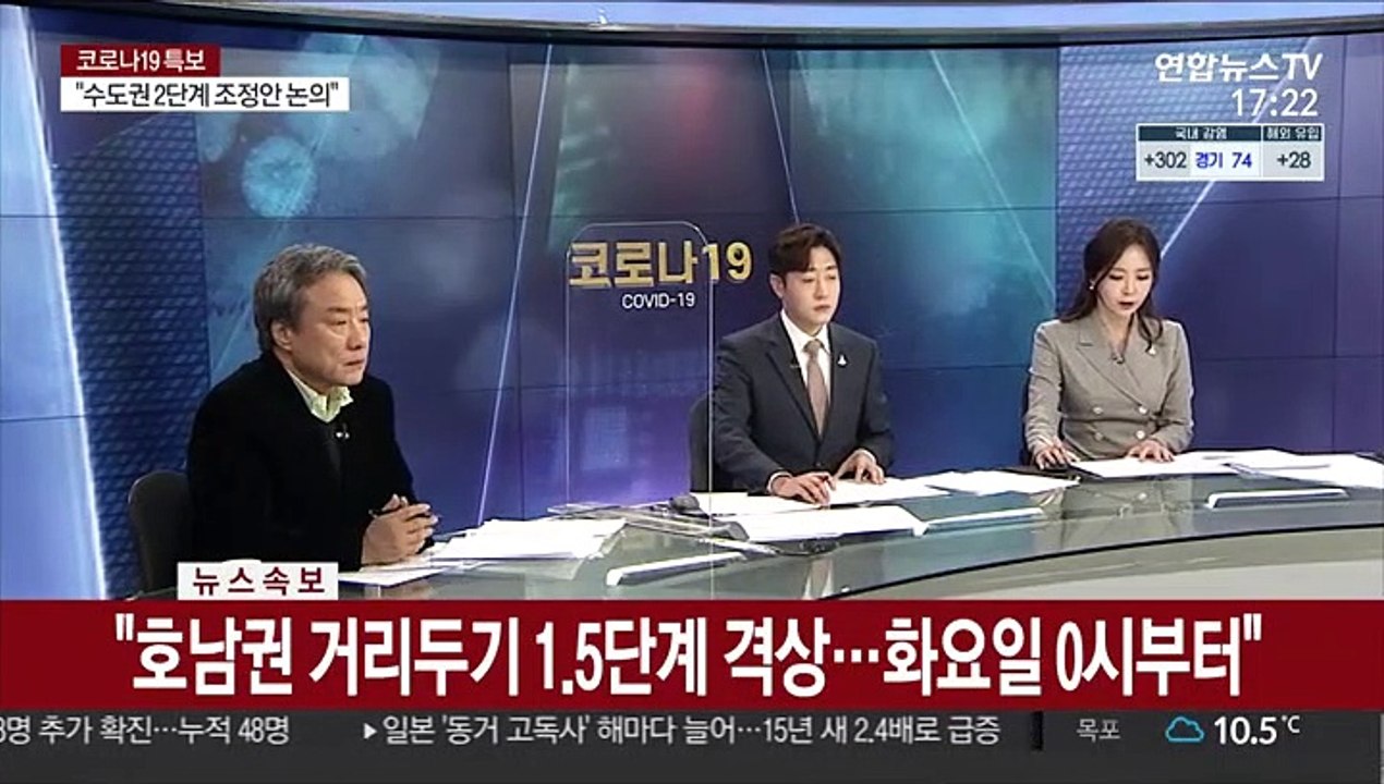 [속보] 수도권 거리두기 24일 0시부터 2단계로 격상…호남권은 1.5단계