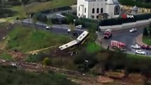 Kayaşehir'de yoldan çıkan bir yolcu otobüsü yolun kenarındaki boş araziye uçtu.