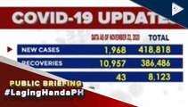 #LagingHanda | Confirmed COVID-19 cases as of November 22, 2020  Para sa latest na COVID-19 updates, bumisita sa www.ptvnews.ph/covid-19