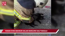 Yangında mahsur kalan kedileri kalp masajıyla böyle kurtarmaya çalıştı