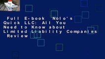 Full E-book  Nolo's Quick LLC: All You Need to Know about Limited Liability Companies  Review