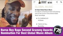 F78NEWS: Burna Boy Bags Second Grammy Awards Nomination For Best Global Music Album.