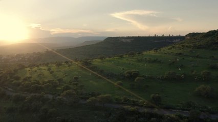 Set of plateaus seen from the heights in a sunset